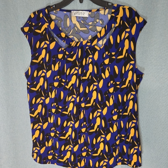 Kasper Tops - Kasper Blue and Yellow Abstract Blouse